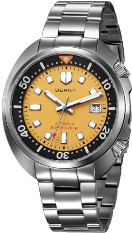 BERNY Men's Watches Automatic Watch 20ATM Waterproof Diving Watch Men's Analog Mechanical Wristwatch with Super Luminous Full Stainless Steel AR Coating Sapphire Lens Fashion Watches