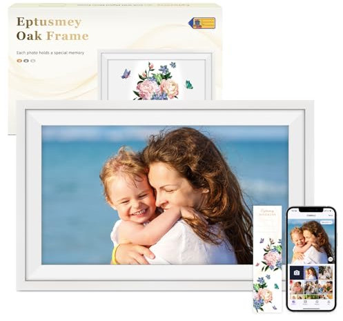 Groß Digitaler Bilderrahmen WLAN 15,6 Zoll Eichenholz Bilderrahmen 32GB 1920 × 1080 FHD IPS Touchscreen, Fotos/Videos Sofort über Uhale APP Teilen, Tolles Geschenk für Frauen und Männer