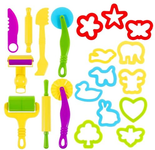 Juego de 20 herramientas de plastilina, accesorios de plastilina con varias formas de moldeo, cortadores de plastilina, rodillo de arcilla y herramientas de modelado, colores para niños y niñas