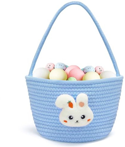 Goodheim Panier de Pâques Personnalisable avec Anse et Lapin en Peluche - Nid à Remplir pour Garçons et Filles - Bleu