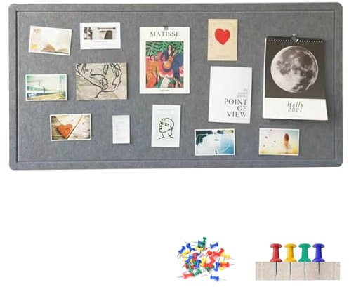 Grand tableau d'affichage, 60 x 40 cm, en feutre, tableau mémo avec aiguilles, tableau d'affichage en feutre autocollant pour bureau, école, salon, cuisine, gris foncé