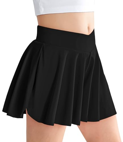 Miyanuby Flowy Shorts for Girls Butterfly Biker Skirts 2 in 1 Athletic Dance Skorts with Pocket Active Short Size 7 8 Black