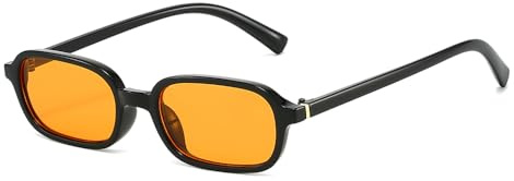 YAMEIZE Gafas de sol Rectangulares Pequeñas Retro para Mujer Hombre Vintage 90s gafas de sol Rectangulares Estrechas UV400 (Negro Claro Naranja)