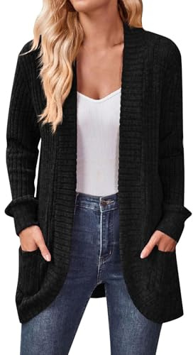 Chaqueta Otoño Mujer Chaqueta Mujer Primavera Talla Grande Basicas Rebeca Punto Cardigan Ancho Mangas Largas Calada Corta Encaje Ropa 12#Negro M