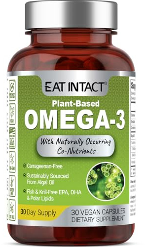 EAT INTACT Vegan Omega 3 from Algae Oil – Plant-Based, Unconcentrated EPA & DHA with Naturally Occurring Polar Lipids – Fish & Krill Oil Alternative – Carrageenan-Free, Non-GMO, 30 Vegan Capsules