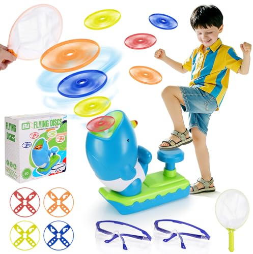 Staranry Lanzador de Disco Volador para Niños 3-8 Años, Juego de Exterior con Frisbee, Juguete Interactivo para Niños y Niñas, Juegos al Aire Libre y Jardín, Diseño Tiburón