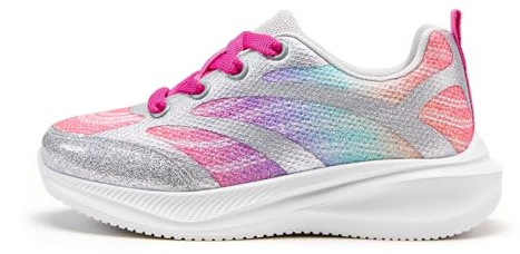 Girls Trainers Kids Athletic Sneakers, Lace-up Running Shoes | Sparkly Glitter Upper, Fashion, Lightweight Comfortable, Non-slip, Breathable, Reinforced Toe Cap, Casual Walking, School