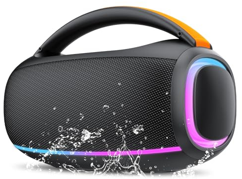 Ajblg Altavoz Bluetooth con luz, caja de música Bluetooth, controlador de graves duales, IPX7 resistente al agua, TWS, AUX, TF, caja Bluetooth, adecuado para exteriores/fiestas/obras