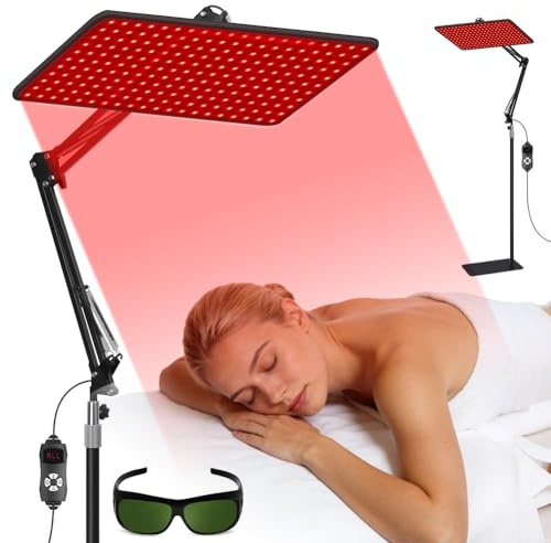200 LED per terapia a luce rossa per corpo intero e viso, dispositivo per terapia a luce rossa, 5 livelli e timer, lunghezza d'onda Tri-onda (660 nm/850 nm/940 nm), con supporto regolabile e occhiali