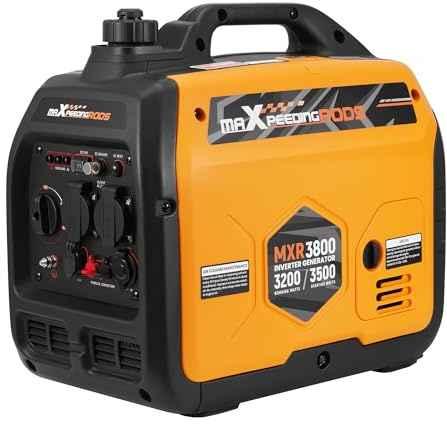 maXpeedingrods Generador de corriente inverter de 3500 W, ligero y portátil, de gasolina, generador de corriente de emergencia, modo ecológico con 2 x 230 V/2 x USB, 1 x 12 V CC enchufes para RV