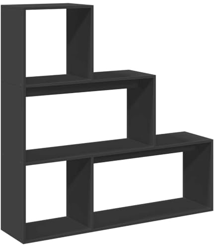 Coespram Libreria divisoria nera a 3 livelli, scaffale a gradini in legno, moderna scaffale a scale e scaffale per soggiorno, ufficio, camera da letto, scaffale per documenti e scaffali decorativi