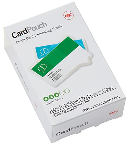 GBC Laminierfolien Kleinformat 54 x 86 mm, 125 mic, Ideal für Ausweise und Namensschilder, Robuste Laminiertaschen im 100er Pack, Glänzend, Transparent, 3740300