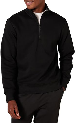 Amazon Essentials Herren Langärmliges Fleece-Sweatshirt Mit Viertelreißverschluss, Schwarz, L