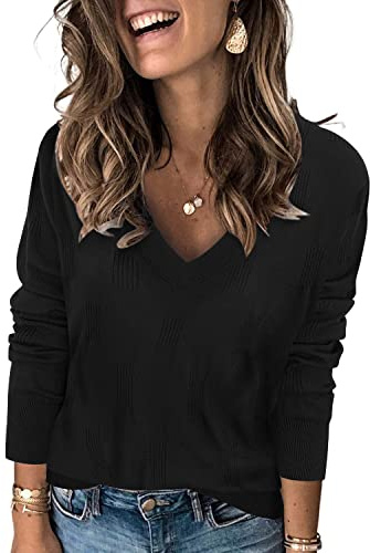 Arach&Cloz Pulls pour Femmes à Manches Longues et col en V pour Dames, Hauts tricotés, Pull décontracté et Solide