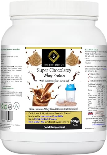 Super Chocolatey Whey Protein - Muscle Growth & Recovery, Energy, Immunity - Isolate, Stevia, Vegetarian - 600g Meal Shake Powder