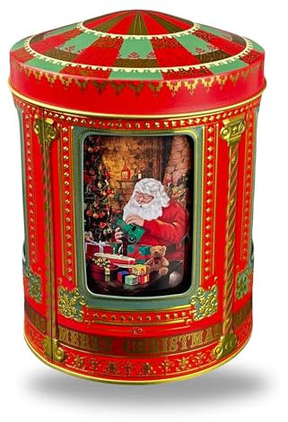 MediMuc Santa Spieluhrdose - Dose, Gebäckdose, Aufbewahrungsdose, Keksdose, Blechdose - lebensmittelecht - Vol. 0,75l