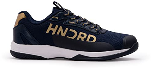 HUNDRED Xoom Pro, scarpe da badminton professionali antitraccia da uomo | Materiale: ecopelle | Adatto per tennis indoor, squash, ping pong, basket e padel (Navy Gold, EU 44, UK 10, US 11)