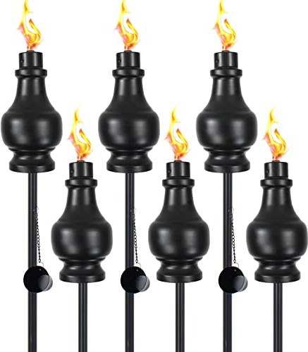 tewei Paquete de 6 antorchas de metal de citronela para exteriores, 152.4 cm, color negro, para jardín, para exteriores, fáciles de llenar, linternas de hierro forjado mejoradas para lámpara de mesa