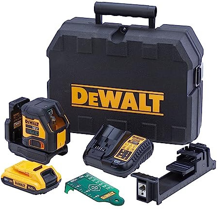 DEWALT DCLE34021D1-QW - Nivel láser autonivelante verde en cruz con batería 18V Li-Ion 2Ah, Autonomía 16h