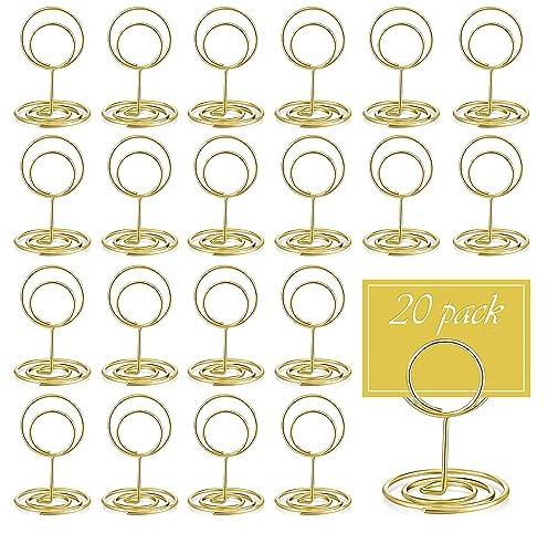 20 Piezas Soporte para Tarjetas de Lugar, Dorado Soportes para Tarjetas de Mesa Boda, Mini Redondo Portatarjetas de Lugar, Soportes Foto para Números de Mesa, Soporte de Metal para Fiestas Decoración