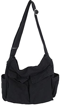 DKIIL NOIYB Canvas Messenger Bag Canvas Tasche mit Großem Messenger Umhängetasche für Damen Hobo Tasche Unisex Canvas Crossbody Bag Groß für Damen