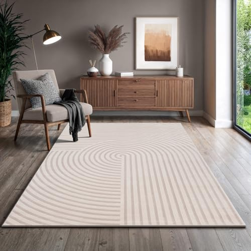 the carpet Knight Tappeto da Soggiorno di Alta Qualità con Pelo Corto Morbido, Effetto 3-D, Elementi di Design Lucidi, Struttura a Rilievo, Beige, 80 x 300 cm