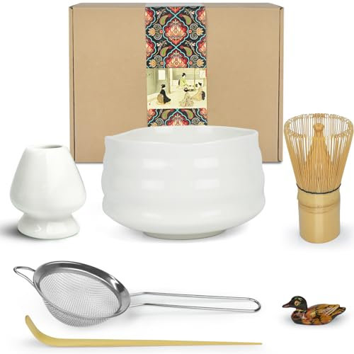 Artcome Matcha Zeremonie Kit für Japanische Teezeremonie - Traditionelle Schüssel, Schneebesen, Teeschaufel, Pulver Sieb - Tee Set für Usucha, Koicha und Matcha Herstellung