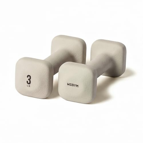 WeGym SafeGrip Square Dumbbells with Anti Slip Handles, Aesthetic Free Weights for Home Workouts, Stable Design Prevents Rolling during Floor Exercises (3LB, Pair Sandstone)