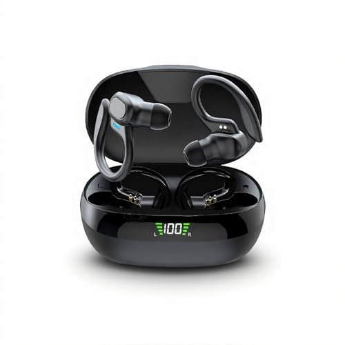 Trådlösa BT-Hörlurar, HD Smart Noise Cancellation 4D Stereo Surround Sound Sports Hörlurar, med Öronkrokar Datakabel, för Sport Running Workout Gym