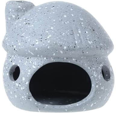 RUIAN Aquarium Decor Ceramic Mushroom House Ornament Fish Tank Landscape Decoration Pottery Hide Cave Habitat Hut Small Shrimp for Goldfishes to Rest Breed Hiding,Gray