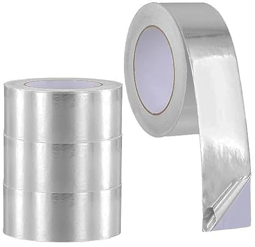 MOUYAT 4 Rolls Aluminum Foil Tape, 50mm x 50m Insulation Tape, Foil Tape, Strong Viscosity Silver Tape for Pipe Repairing and Fixing
