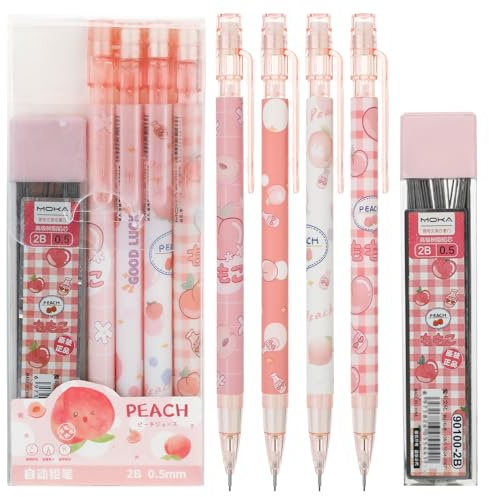 Molain 4 Stück Niedlich Druckbleistift Set, 0,5 MM Minenbleistift Bleistifte Mechanische mit 1 Dosen HB Bleistiftminen Kawaii Stuff für Kinder Schule Schreiben Zeichnen Skizzieren(4)