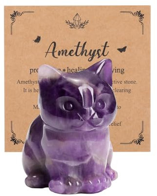 JSDDE Amethyst Crystal Cat Figurine for Lovers - Cute Gemstone Ornaments, Healing Crystals Statue Gifts