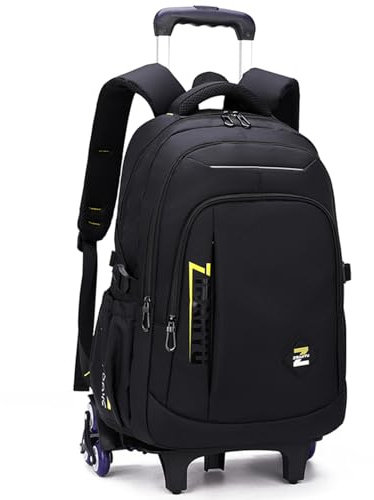 Amythe Zainetto per Ragazzo con Ruote, 30L Zaino Trolley Scuola Media e Superiore Leggero, Zaini Porta pc 15.6 Pollici Uomo con Carrello, Adatto per il Tempo Libero e i Viaggi, Nero