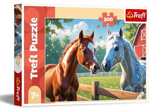 Trefl - Cavalli nella Radura - Puzzle 200 Pezzi - Puzzle Colorato con Animali, per Bambini dai 7 anni