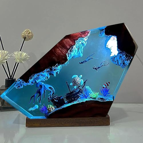 Octopus Ocean Resin Lamp - Handmade Resin Night Light with USB Port, Variable Lights, Octopus Gifts and Decor, Ocean Enthusiast Collectibles, Unique Birthday Gifts for Father Him Her (6x4)