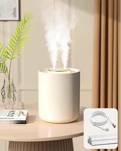 Humidificateur pour chambre à coucher, humidificateur d'air de 1500 ml pour chambre de bébé avec veilleuse, humidificateurs rechargeables 1800 mAh pour plantes, arrêt automatique 9H, 3 modes de brume