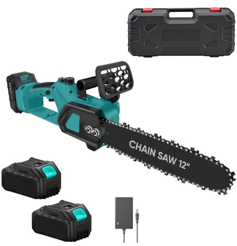 Motosega a Batteria 400W Lama 12 Pollici Doppia Batteria Litio 21V Valigetta Inclusa Taglio Legna Potente