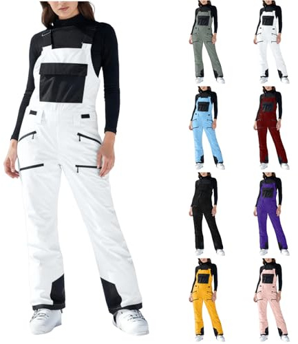 Generisch Skihose Damen Wasserdicht Winddichte Schneehose mit Hosenträgern Baggy Schneefang Snowboardhose Atmungsaktiv Warm Softshellhose Ski Hose Outdoorhose Funktionshose Große Größen
