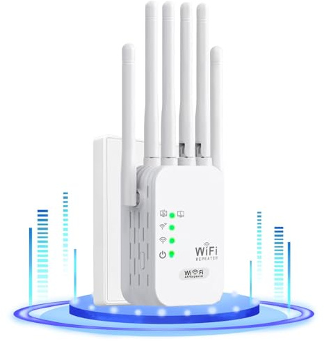 Repetidor WiFi,Amplificador señal WiFi Potente,6 Antenas,2 Puertos LAN,Extensor WiFi para el Hogar y la Oficina,Fácil de Instalar,Amplificador WiFi,11000Sq.in área de Cobertura,WiFi Extender