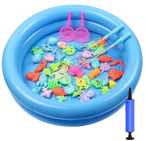 DAJASD 50 Pezzi Giocattolo Da Pesca Magnetico, Canna Da Pesca Giocattolo, Giocattoli Da Bagnetto, Gioco Della Psca Plastica, Gioco Della Pesc, Giocattol Acquatico Per Bambini