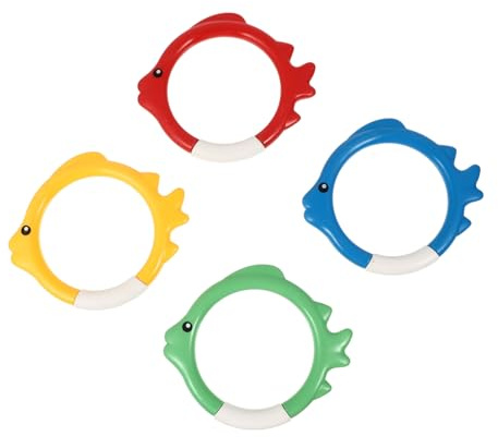 ifundom Lot de 4 Anneaux de Plongée sous-Marine en Plastique Colorés pour Garçon et Filles, de Piscine Amusant D’été, Taille Petite, Couleurs Rouge Jaune Vert Bleu, pour Natation et Jeux