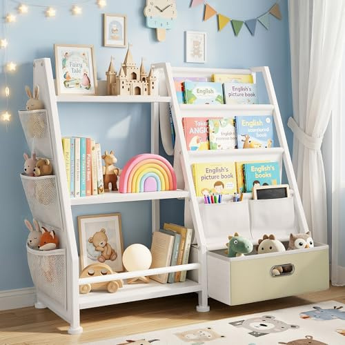 MemoCastle Étagère à Livres et Rangement pour Jouets pour Enfants : étagère à Livres pour Chambre d'enfant avec tiroir pour Ranger Les Livres et Les Jouets