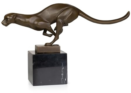 Moritz Scultura in bronzo, grande gatto in bronzo, altezza 19 cm, figura animale dinamica su base in marmo, con feltro raffigurante animali in plastica, scultura per soggiorno, oggetto artistico