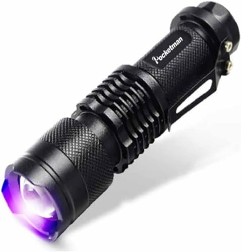 POCKETMAN SK68 Un modalità 300LM Zoomable 396nm UV-ultravioletto LED Torcia elettrica Nera per Il rilevamento di Pet Dog Macchie Controllo Passaporto di Denaro, Cosmetici e Altro
