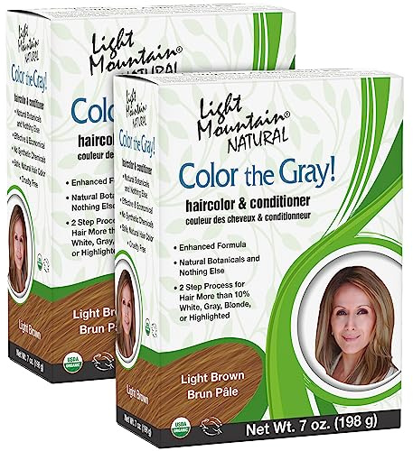 Light Mountain Henna Hair Color & Conditioner, Color the Gray - Light Brown Hair Dye for Men/Women, Chemical-Free, Semi-Permanent Hair Color for White, Gray, and Blonde Hair, 7 Oz (Pack of 2)