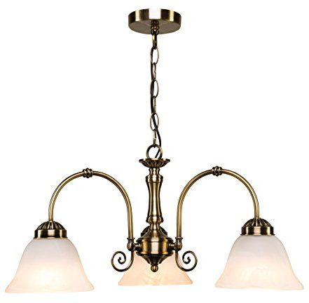 Lighting Supermarket Elegant Diner Ceiling 3 Light Pendant - Antique Brass - Alabaster Glass