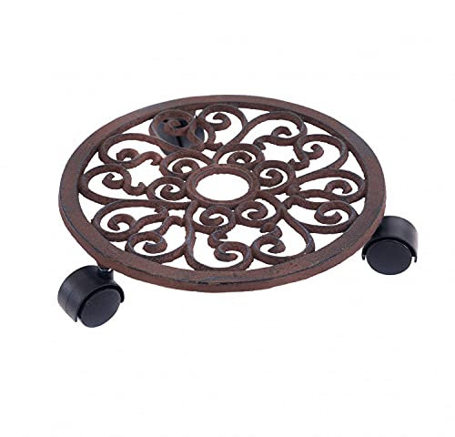 Oypla 12 Cast Iron Plant Flower Pot Mobile Mover Trolley Stand