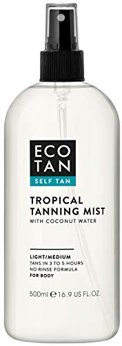 EcoTan Tropisches Bräunungsspray Bodyspray 500ml, lang anhaltender natürlicher goldener Selbstbräuner, Aloe Vera Kamille & Kokoswasser, vegan & frei von Tierversuchen, Formel ohne Abspülen