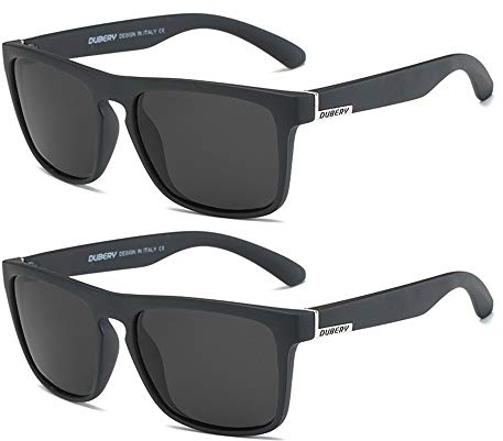 DUBERY Classic Polarized Sunglasses for Men Women Retro 100% UV Protection Driving Sun Glasses D731,2 Pack (Black/Black+Black/Black)